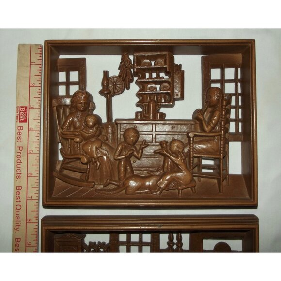 3 Burwood Vtg Wall Art Hanging Plaque 3D MCM Reading Time Hearth Spinning Wheel - Picture 2 of 16